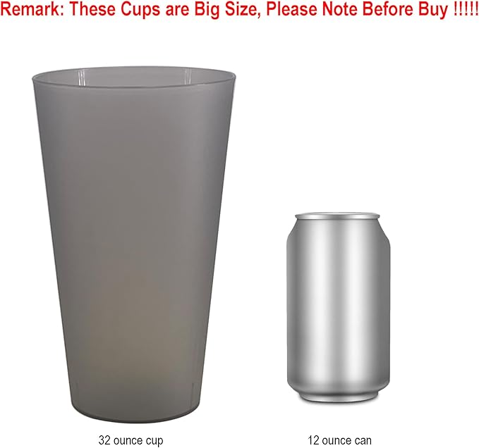 32-oz Unbreakable Drinking Cups - Reusable Large Plastic Tumblers set of 12, BPA Free Dishwasher Safe in 4 Assorted Colors for Indoor Outdoor Use