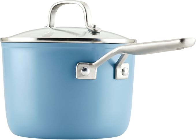 KitchenAid Hard Anodized Ceramic Nonstick Cookware Sauce Pan with Lid, 3 Quart - Blue Velvet