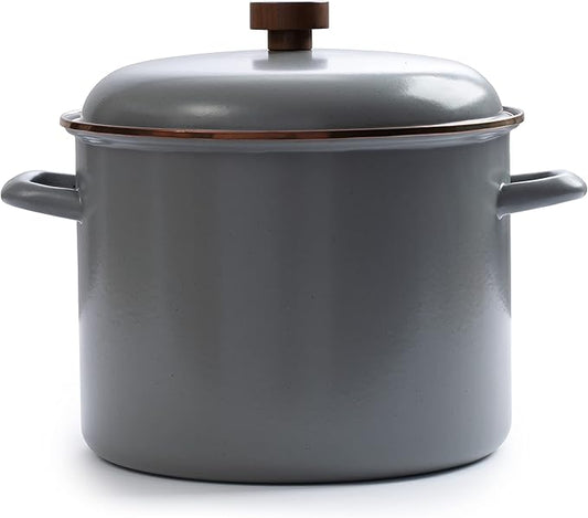 Barebones Enamel Stock Pot - Durable Enamel-Coated Steel Pot for Even Heating and Outdoor Cooking Of Soups, Stews and Chili (Slate Gray)