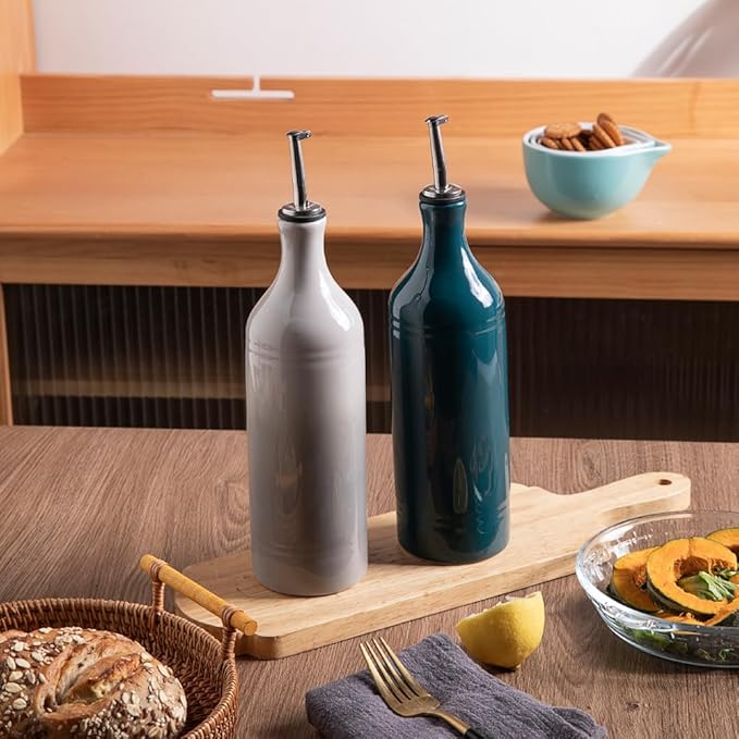 Sweejar Large Ceramic Olive Oil Dispenser Bottle, Opaque Oil Cruet Protects to Reduce Oxidation, Suitable for Storage Vinegar, Soy Sauce & Other Liquids, Pack of 1, 24 Fl Oz(Gradient Fog Gray)