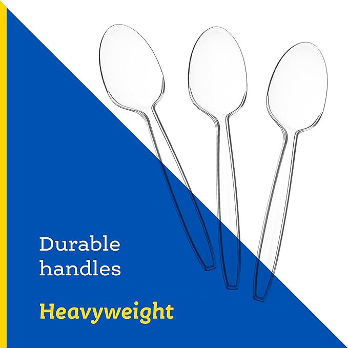 Plasticpro Disposable Clear Plastic Tea Spoons Heavyweight 100 Count