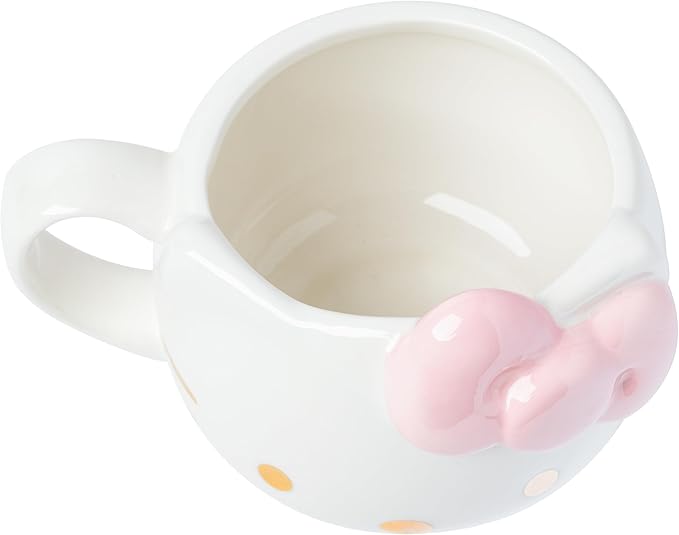Silver Buffalo Sanrio Hello Kitty Light Pink Bow and Rose Gold Ceramic 3D Sculpted Mug, 20 Ounces