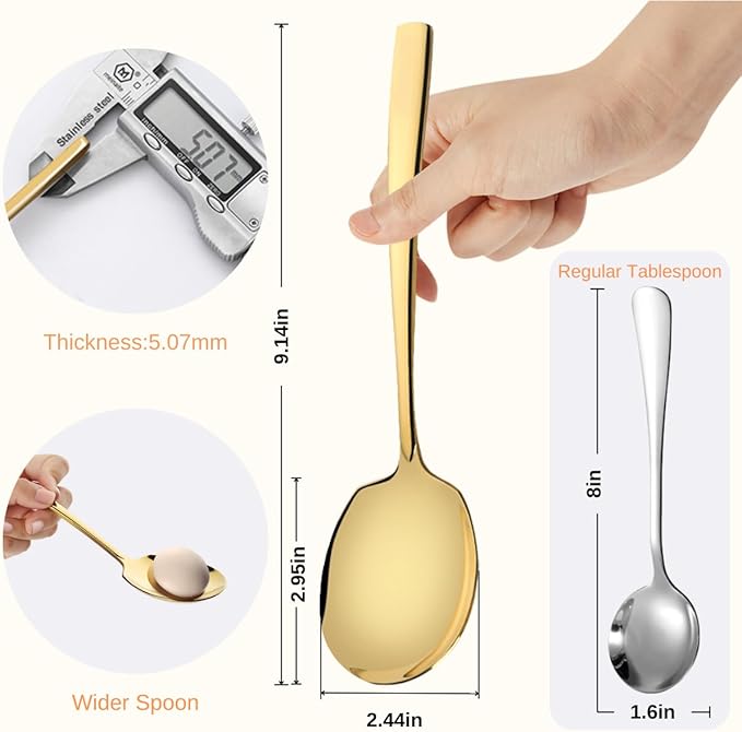 Serving Spoons Set 9.14 Inch Slotted Spoon Serving Spoon Stainless Steel Serving Utensils for Buffet Parties Catering Dishwasher Safe(Set of 12, Gold)