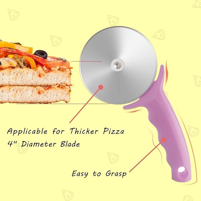 4" Pizza Cutter Wheel,Stainless Steel Large Pizza Cutter with Cover, Super Sharp Pizza Slicer-Dishwasher Available,Smooth Rotating Large Pizza Wheel Cutter Safe with Healthy Material (Rosy, 4 inch)