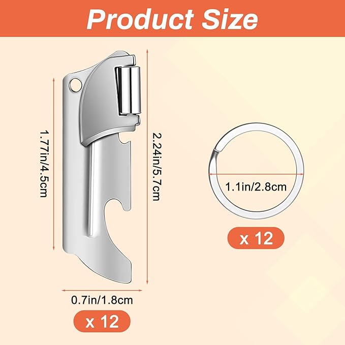12 Pieces Military Style Can Openers with Key Rings, Anglecai P-57 Military Camping Can Openers Stainless Steel Army Survival Cans Opener Portable Cans Opener for Traveling (Style 6 (P57))
