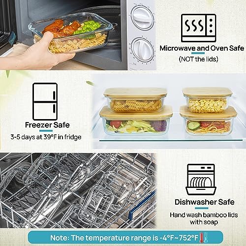 Vtopmart 4 Pack Glass Food Storage Containers with Bamboo Lids Meal Prep