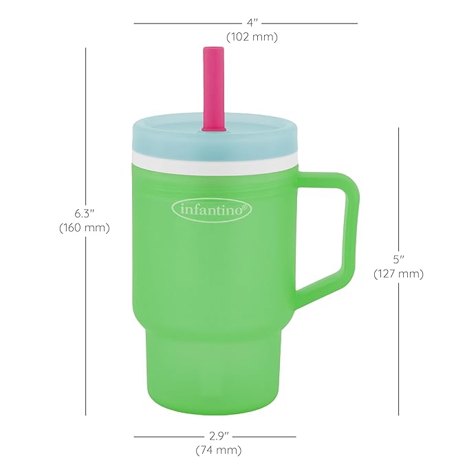 Infantino My 1st Tumbler, Durable Plastic Sippy Cup with Straw & Handle, Spill-Resistant, for On-The-Go, BPA-Free Transition Baby Cup, Green Apple