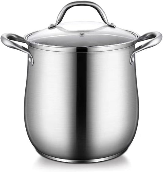 Stainless Steel Stock Pot, 12 Quart Heavy Duty Induction-Compatible with Visible Lid for Soups, Pasta, Stews, Canning, Boiling