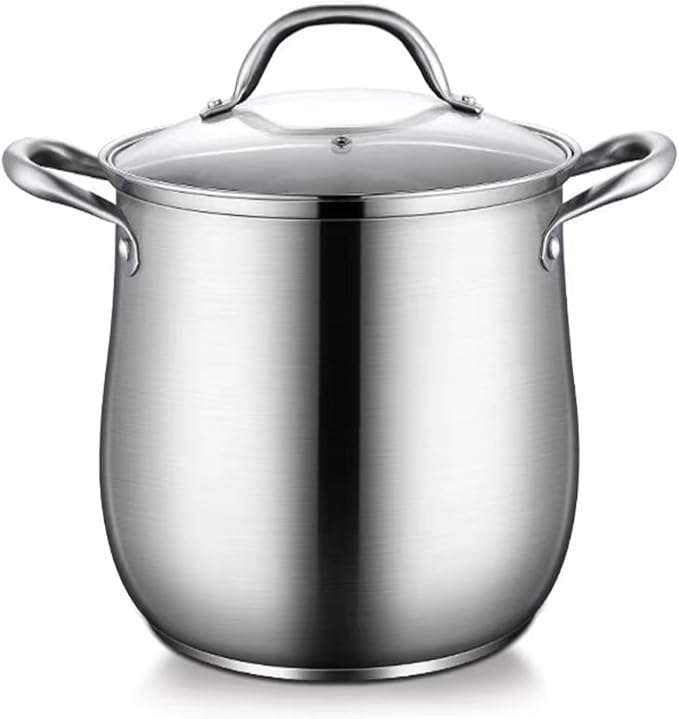 Stainless Steel Stock Pot, 8 Quart Heavy Duty Induction-Compatible with Visible Lid for Soups, Pasta, Stews, Canning, Boiling