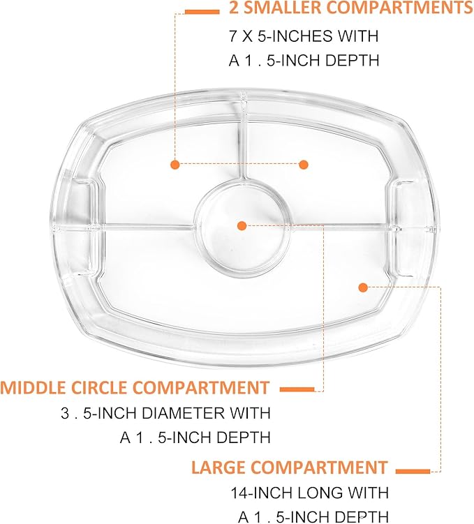 IVYHOME Fruit Ice Serving Tray, Chilled Veggie Tray, Shrimp Cocktail Serving Dish, Appetizer Serving Platter for Parties, with Lid and 4 Compartments
