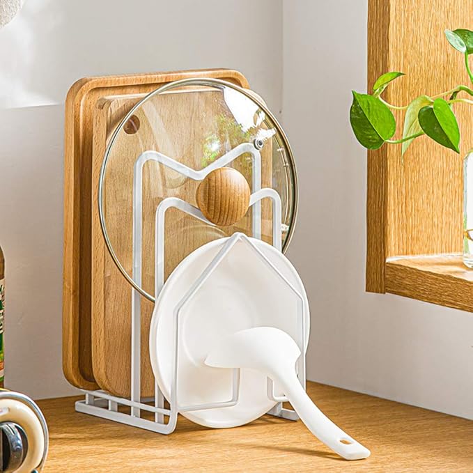 Poeland Kitchen Pantry Organizer Rack for Dinnerware, Bakeware, Cookware, Cutting Boards, Pan Lids