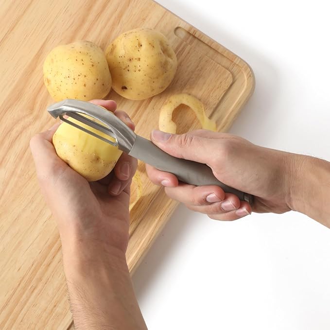 Calphalon Edge Stainless Steel Straight Vegetable Peeler w/Thermoplastic Rubber Handle - Taupe