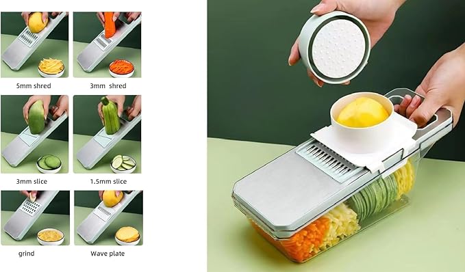 ANAM Mandoline Slicer & Vegetable Cutter – 6-in-1 Manual Food Chopper with Container – Stainless Steel Blades for Onions, Fruits & Vegetables – BPA-Free, Dishwasher Safe, Non-Slip Base, Easy Meal Prep