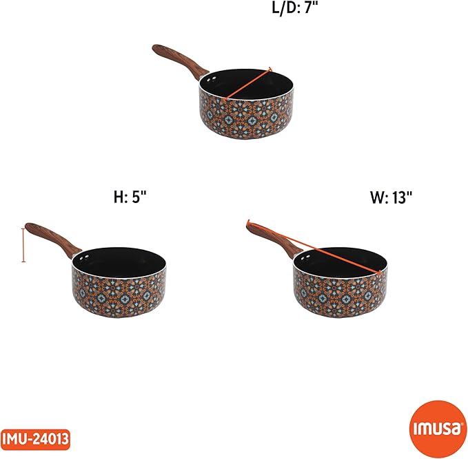 IMUSA 2 Quarts Talavera Nonstick Saucepan with Wood Look Handle, Ceramic Coated