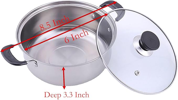 Stainless Steel Saucepan, 0.9 Quart Double Handle Milk and Soup Pot with Lid for Warming, Cooking and Boiling Milk, Spaghetti, Soup in Kitchen and Outdoor (16cm)