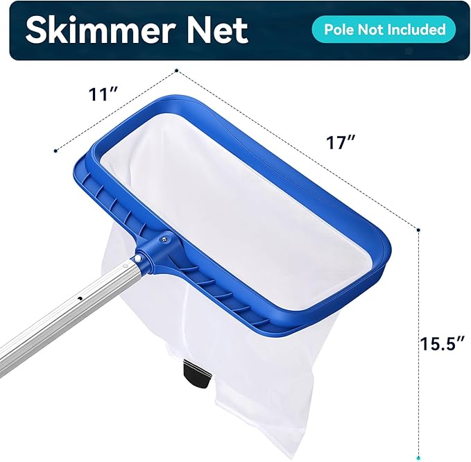 Pool Skimmer Net, Heavy-Duty Reinforced Frame Pool Leaf Net with Deep Ultra-Fine Nylon Mesh Bag - Easy Scoop Edge for Sand/Leaves, Quick Cleaning for Swimming Pools/Garden Ponds (No Pole)