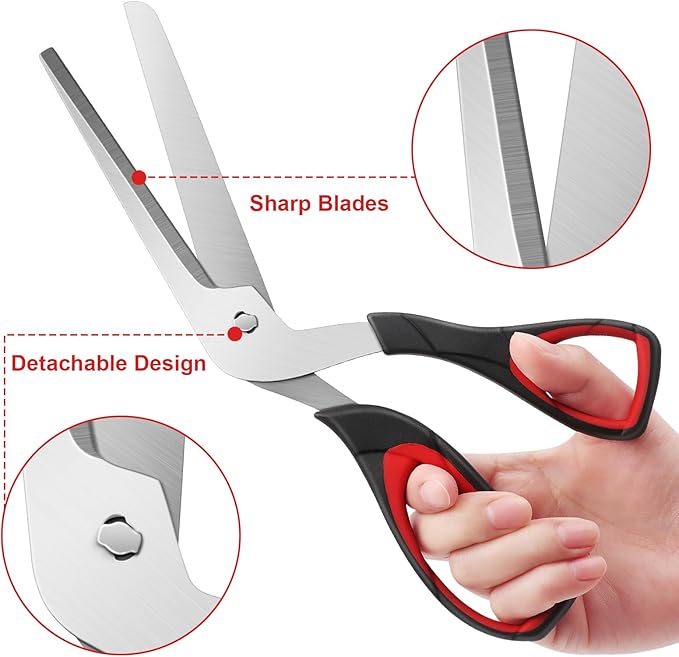 Pizza Scissors, Pizza Cutter, Food-Grade Sharp Stainless Steel Blade，Soft Grip Handle, 27cm, Black/Grey，Kitchen Gadgets Scissors