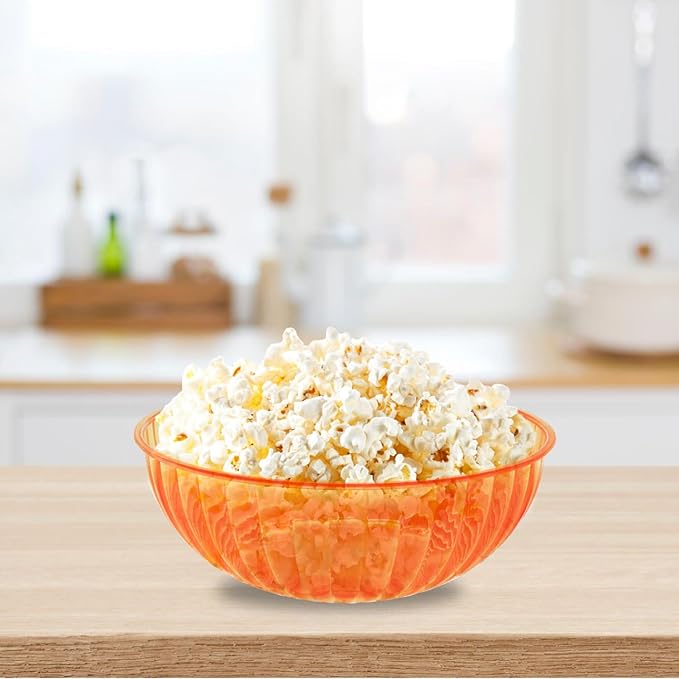 Party Essentials Hard Plastic 192 OZ./6 QT/1.5 Gallon Large Serving Bowls For Punch/Salad/Snack/Treat/Fruit, 3-Count, Neon Orange