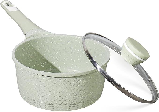 Sauce pan 2.0Qt SaucePan with Lid, Non Stick Sauce Pot for Cooking, Easy to Clean, Cooking all stovetop 100% Free PFOA PFAS - Green Granite