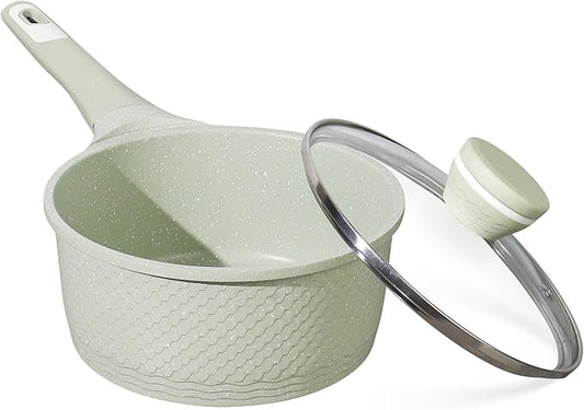 Sauce pan 2.0Qt SaucePan with Lid, Non Stick Sauce Pot for Cooking, Easy to Clean, Cooking all stovetop 100% Free PFOA PFAS - Green Granite