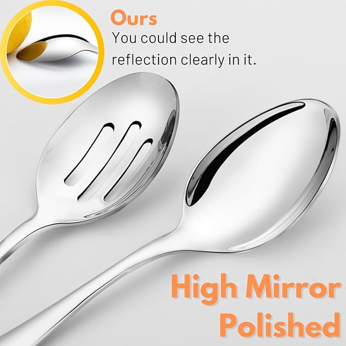 VIVANI 4-Piece Stainless Steel Buffet Serving Spoons Set, Include 2 Serving Spoons and 2 Slotted Spoons, Dishwasher Safe for Buffet, Catering and Party, 8.5 Inches