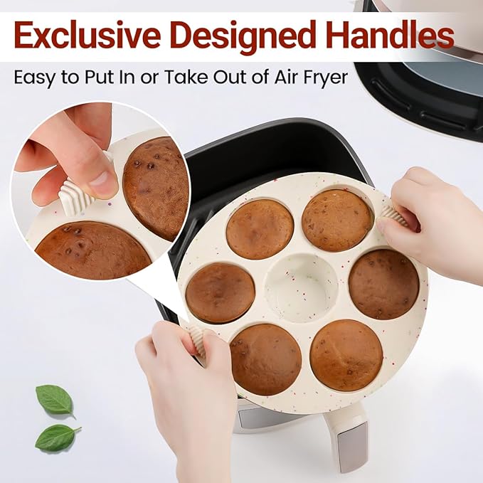 Silicone Muffin Pan for Air Fryer Oven Instant Pot, Nonstick 7 Cups Easy To Handle for Baking Egg Bites Mold Muffin Tart Cupcake Mini Quiche 1 Pack Confetti