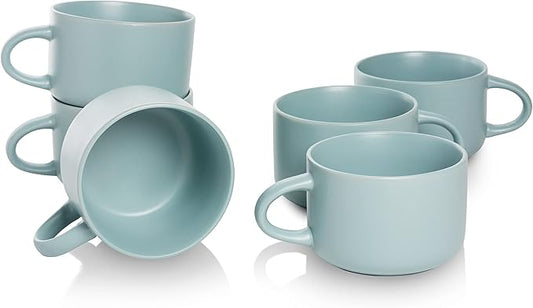 10 Strawberry Street Wazee Matte 4.75"/22 oz Oversized Mug, Set of 6, Mineral Blue