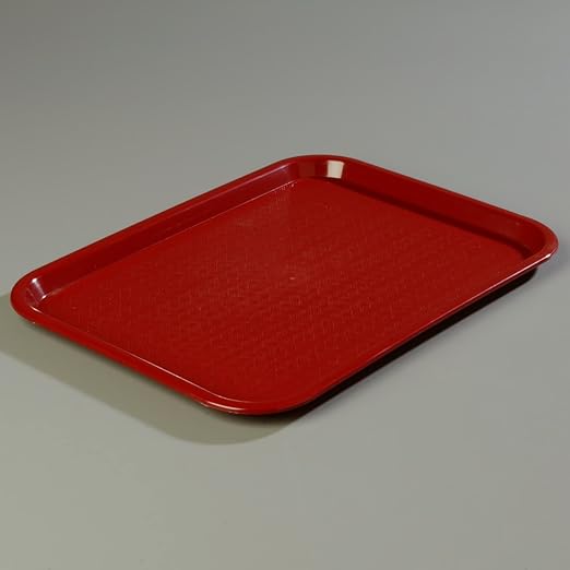 Carlisle FoodService Products Fast Food Cafeteria Tray 12" x 16", Durable Polypropylene Food Tray with Slip-Resistant Surface, Stackable for Cafes and Schools, BPA-Free, Burgundy (Pack of 24)