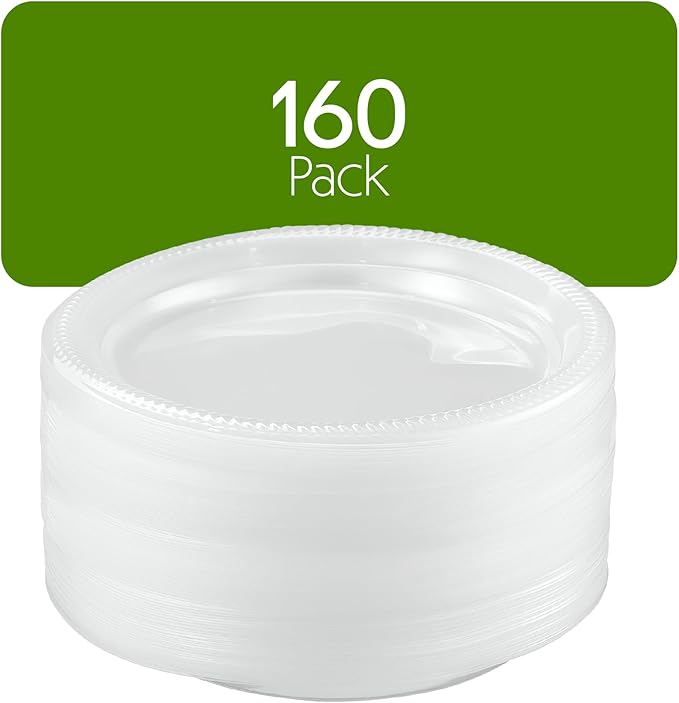 PLASTICPRO 160 Pack Clear Plastic Plates 9 Inch Bulk Pack Durable Disposable Plastic Dinner Plates for Parties Events BBQ