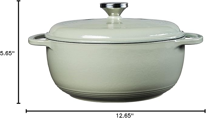 Lodge 4.5 Quart Enameled Cast Iron Dutch Oven with Lid – Dual Handles – Oven Safe up to 500° F or on Stovetop - Use to Marinate, Cook, Bake, Refrigerate and Serve – Desert Sage