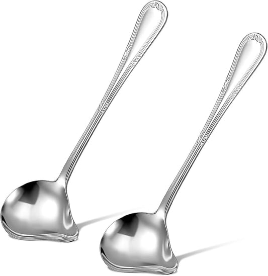 2Pcs Gravy Spoon Ladle Small Ladle with Pouring Spout, 7.9 Inch Stainless Steel Saucier Sauce Soup Spoon for Spooning Gravies Sauces Dressings