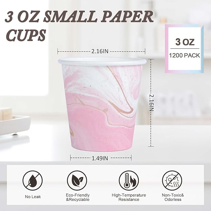 1200 Pack 3 oz Paper Cups, Colorful Disposable Bathroom Cups 3 oz Paper,Small Mouthwash Cup Hot/Cold Drinking Cup for Party,Picnic,Travel and Events