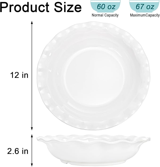 Fasmov 2 Pack Melamine Serving Bowls, 12inch Larger Salad Bowls, Lightweight and Unbreakable Mixing Bowl for Prepping and Serving Food, Dishwasher Safe, BPA Free, White