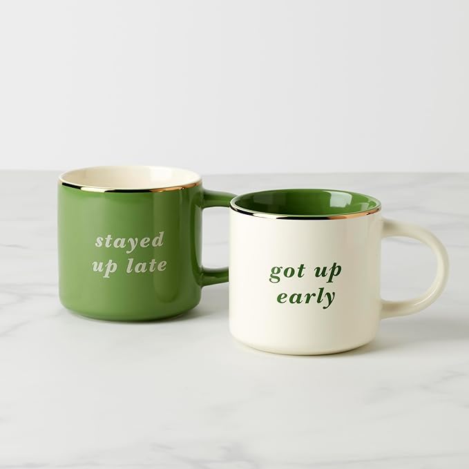 kate spade new york Got Up Early & Stayed Up Late, Mugs, Set of 2, Green