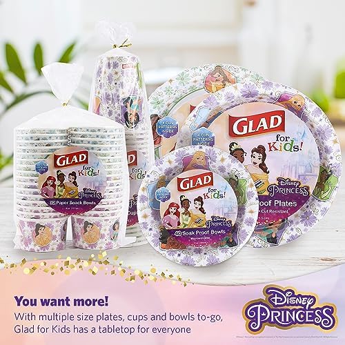 Glad for Kids Disney Princess Disposable Paper Plates, 8.5 in, 40 Count