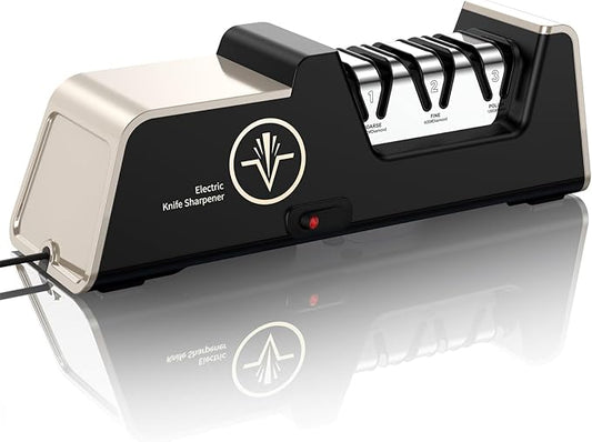 Professional Electric Knife Sharpener with 100% Diamond Abrasives, 3-Stage Precision Angle Guides, Champagne Gold, for Kitchen Straight Edge and Ceramic Knives