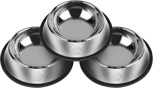 3Pcs Stainless Steel Dog Bowls Set with Dog Paw Pattern- Non-Slip Food and Water Bowl 13 Oz - Dishwasher-Safe, Rust Resistant Metal Pet Bowls for Small/Medium/Large Sized Pets