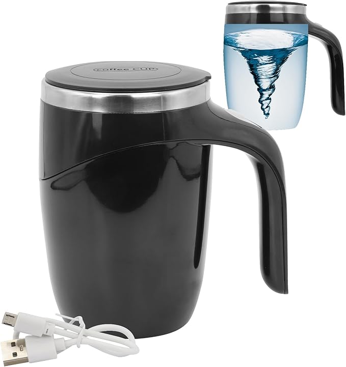 Self Stirring Mug - Rechargeable Automatic Magnetic Electric Coffee Mug, Rotating Cute Mixing Cup Tasse, To Stir Office/Kitchen/Travel/Home Coffee/Tea/Hot Chocolate/Milk-450 ml/15.2 oz(Black)