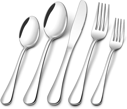 60 Piece Silverware Set for 12, Stainless Steel Flatware Set Tableware Set Inculde Forks Knives Spoons, Mirror Polished Cutlery Set for Home Kitchen and Restaurant Party, Dishwasher Safe
