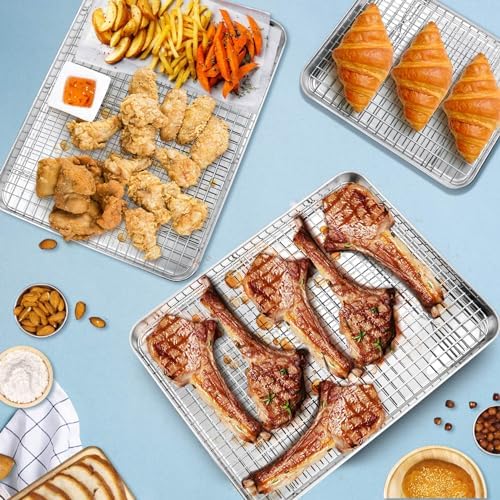 P&P CHEF 17.5 + 16 + 10.4 Inch Cookie Baking Sheet Pan with Wire Rack,6 Pcs