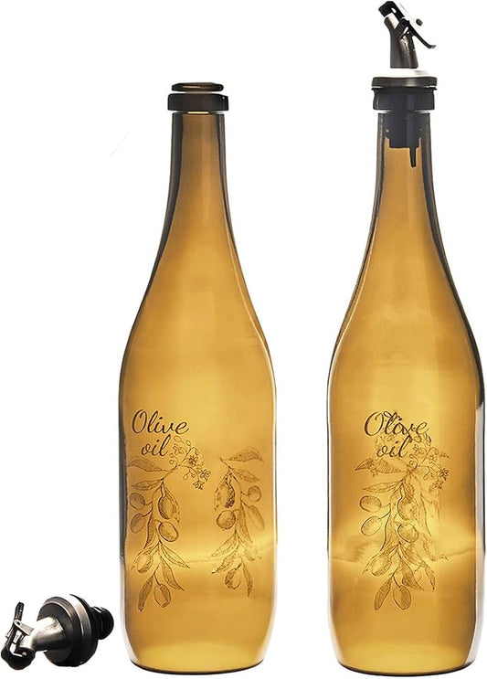 Glass Olive Oil Dispenser Set, Vinegar, Oil Dispencer, Oil Bottles for Kitchen, Pomegranate Syrup Dispencer, Vinegar Bottle (750ml/25oz) (2 Pieces Classic)