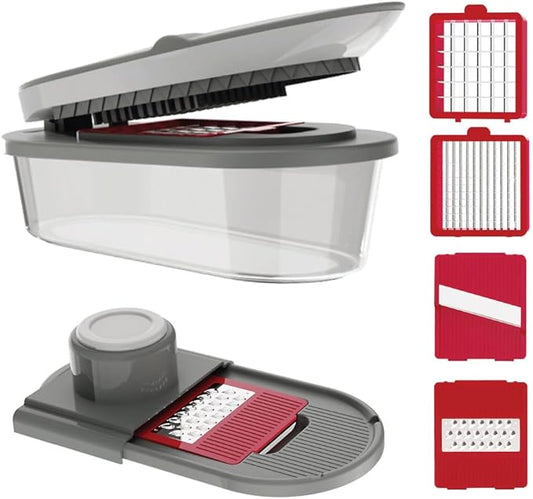 Vegetable Chopper and Mandoline Slicer with Container, CHOPZILLA 4 Stainless Steel Blades, BPA-Free Onion Dicer, Veggie Chopper, French Fry Cutter, Fruit Salad Potato Food Slicer and Dicer, Pink