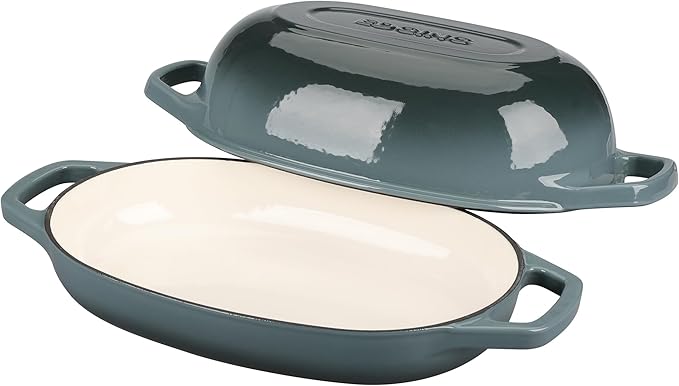 Enameled Cast Iron Oval Dutch Oven Pot with Lid, Dutch Oven for Sourdough Bread Baking, Bread Oven, Bread Dutch Oven, Oval Bread Pan, 5qt, Slateblue