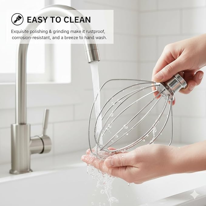 K45WW Wire Whip for KitchenAid Tilt-Head Mixer,6-Wire Whisk Attachment Replacement for K45SS, KSM110 4.5QT/5QT Tilt-Head Stand Mixer, Stainless Steel, Egg Heavy Cream Beater, Cakes Mayonnaise Whisk