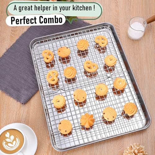 Homikit Large Baking Sheet with Wire Cooling Rack (2 Pans+2 Racks) 20”x14”