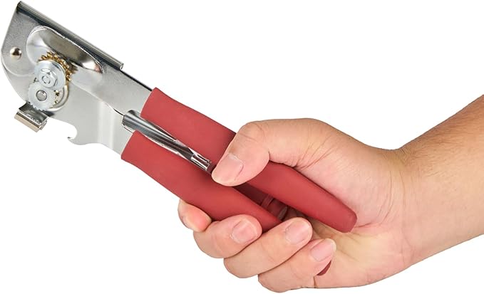 Restaurantware Stainless Steel Magnetic Manual Can Opener - 36 Pack - German Standard Red Crank Can Opener with Magnet, Ergonomic Handles, Non-Slip - Heavy-Duty Hand Can Opener, Easy Turn, Sharp Blade