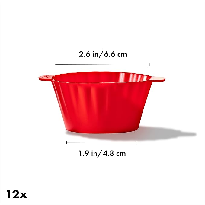 OXO Good Grips Silicone Baking Cups, Pack of 12, Reusable, BPA-Free, Dishwasher Safe, Non-Stick, Food Grade, Cupcake Cups, Muffin Cups, Cupcake Liners, Muffin Liners