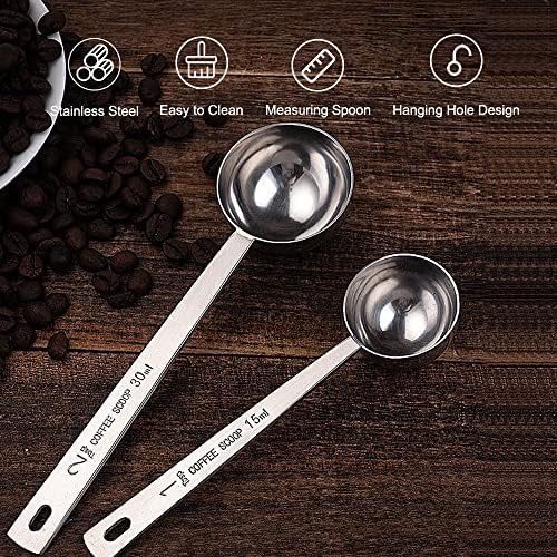 Coffee Scoop, Stainless Steel Coffee Spoons Set, 1 tablespoon (15ml) and 1 tablespoons (30ml) Measuring Spoon, Tablespoon Measure Spoon for Coffee, Milk Powder, Fruit Powder, 2 Pack(Long)