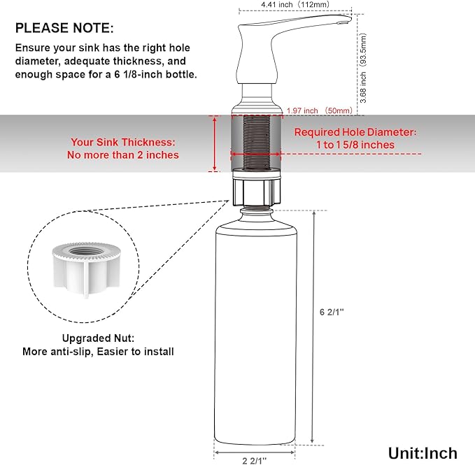 GAGALIFE Sink Soap Dispenser Matte Black, Built in Soap Dispenser with 17 OZ Bottle, Lotion Dispenser for Kitchen Sink, Refill from The Top (Pack of 2)