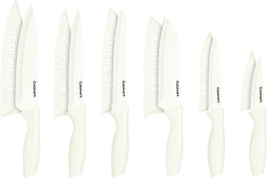 Cuisinart Knife Set, 12pc Ceramic Coated Knife Set with 6 Blades & 6 Blade Guards, Lightweight, Stainless Steel, Durable & Dishwasher Safe (Cream)